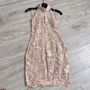 TOWLE Mesh sheer sleeveless dress, floral lace design, zipper opening by BANJUL